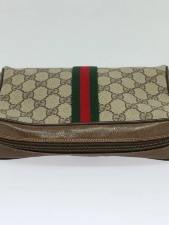 GUCCI GG Supreme Web Sherry Line Clutch Bag PVC Beige Gold 84 01 012 Auth BA803 - Picture 5 of 16